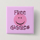 ピンクの幸せな顔を搭載するくすくす笑いを解放して下さい 缶バッジ (正面)