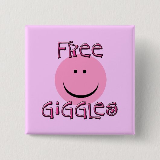 ピンクの幸せな顔を搭載するくすくす笑いを解放して下さい 缶バッジ (正面)