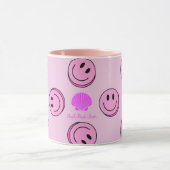 ピンクの幸せな顔マグとピンクのハンドル マグカップ (中央)