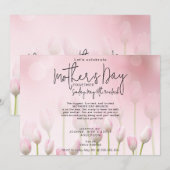 ピンクの幻想的なチューリップの母の日スクリプト ブランシュ、 招待状 (正面/裏面)