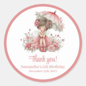 ピンクの幻想的な妖精の花の女の子の誕生日 ラウンドシール (正面)