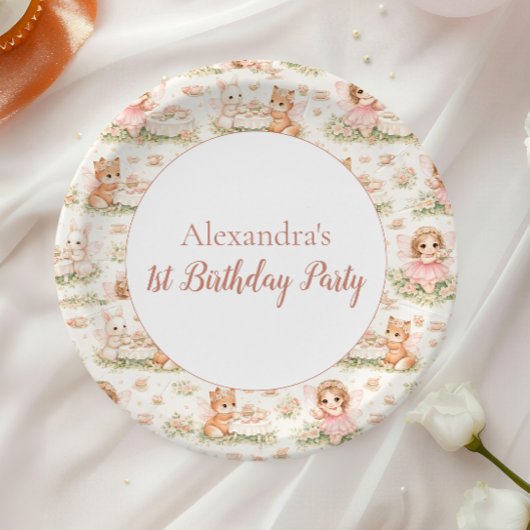 ピンクの幻想的な妖精の誕生日 ペーパープレート