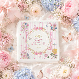 ピンクの幻想的な花柄の女の子のベビーシャワー スタンダードカクテルナプキン