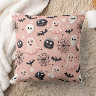 ピンクの幽霊とハロウィンシームレスパターン クッション
