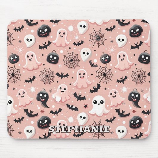 ピンクの幽霊とハロウィンシームレスパターン マウスパッド (正面)
