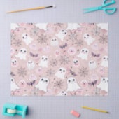 ピンクの幽霊とハロウィーンの要素のシームレスなパターン 薄葉紙 (クラフト)