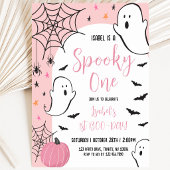 ピンクの幽霊のスプーキーな1歳の誕生日 招待状