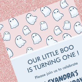 ピンクの幽霊のハロウィン1歳の誕生日招待状 招待状