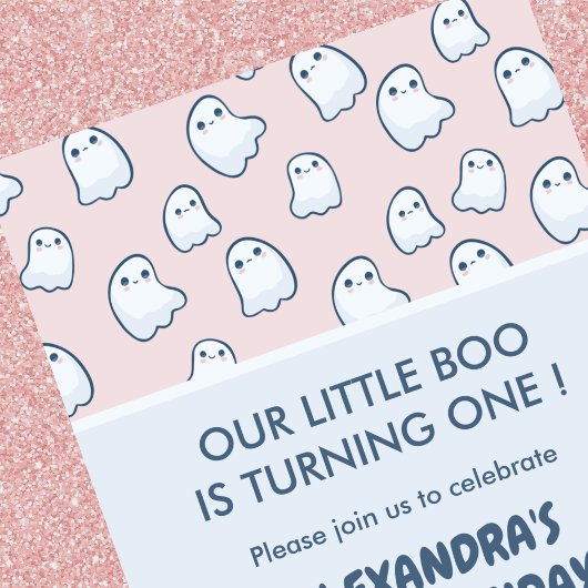 ピンクの幽霊のハロウィン1歳の誕生日招待状 招待状