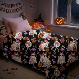 ピンクの幽霊ガール ハロウィン かわいいスプーキー シェルパブランケット