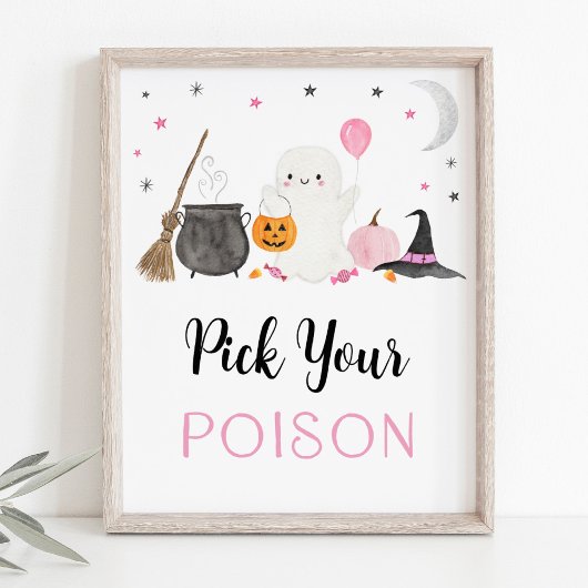 ピンクの幽霊ハロウィーンあなたの毒ドリンクの看板を選ぶ ポスター