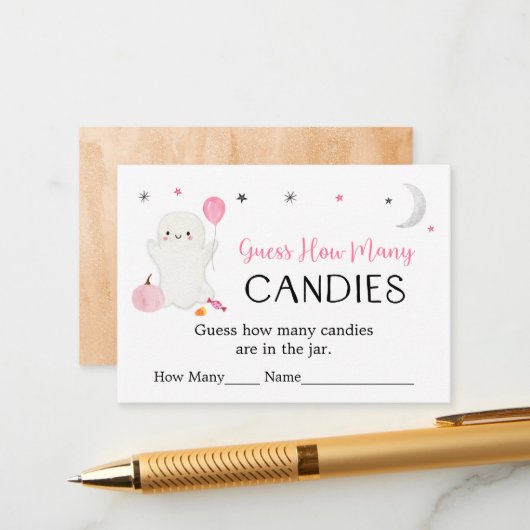 ピンクの幽霊ハロウィーン推測ゲームの数 エンクロージャーカード (正面/裏面インサイチュ)