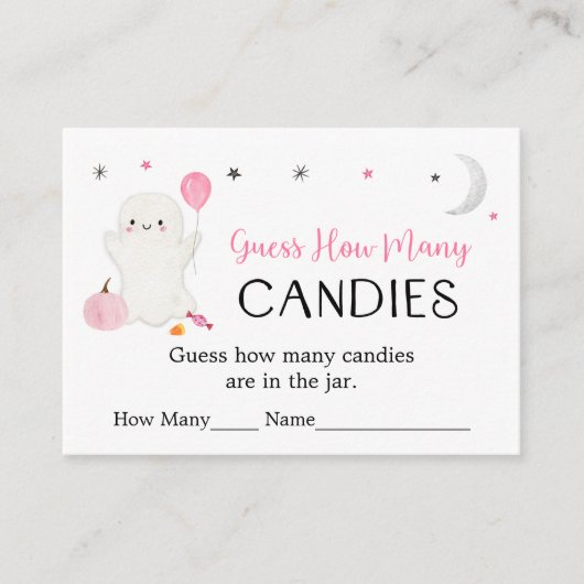 ピンクの幽霊ハロウィーン推測ゲームの数 エンクロージャーカード (正面)