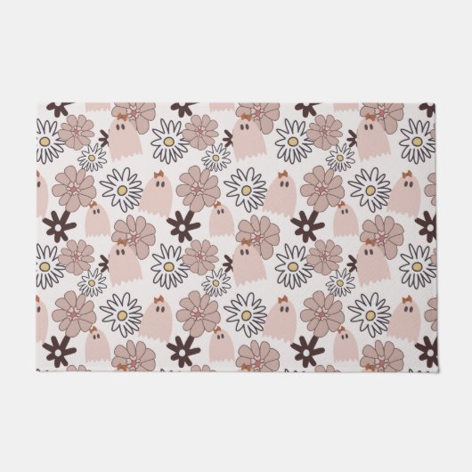 ピンクの幽霊パターン ドアマット (正面)