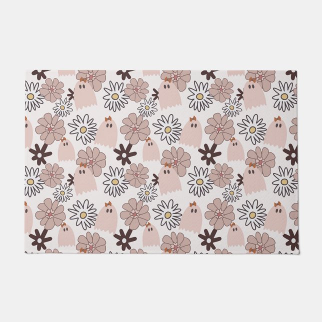 ピンクの幽霊パターン ドアマット (正面)