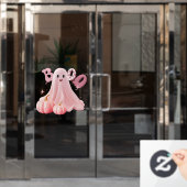 ピンクの幽霊ブウウィンドウにしがみつく ウィンドウサイン (オフィスドア)