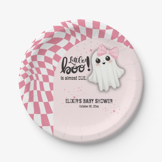 ピンクの幽霊リトルブーはほとんど赤ちゃんシャワー ペーパープレート (正面)