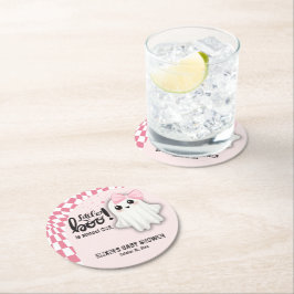 ピンクの幽霊リトルブーはほとんど赤ちゃんシャワー ラウンドペーパーコースター