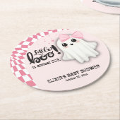 ピンクの幽霊リトルブーはほとんど赤ちゃんシャワー ラウンドペーパーコースター (アングル)