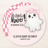 ピンクの幽霊リトルブーはほとんど赤ちゃんシャワー ラウンドペーパーコースター (正面)