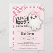 ピンクの幽霊リトルブーはほとんど赤ちゃんシャワー 招待状 (正面)