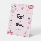 ピンクの幽霊小さなブー赤ちゃんシャワーカードギフトサイン 台座サイン (正面)