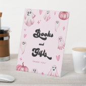 ピンクの幽霊小さなブー赤ちゃんシャワー本のギフトサイン 台座サイン (インサイチュ)