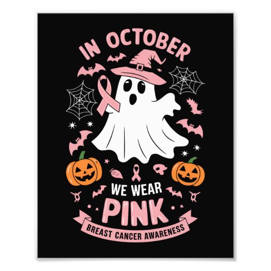ピンクの幽霊魔女の服を10月に着る 乳がん フォトプリント            (正面)