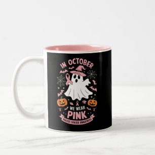 ピンクの幽霊魔女の服 乳がん啓発 October ツートーンマグカップ