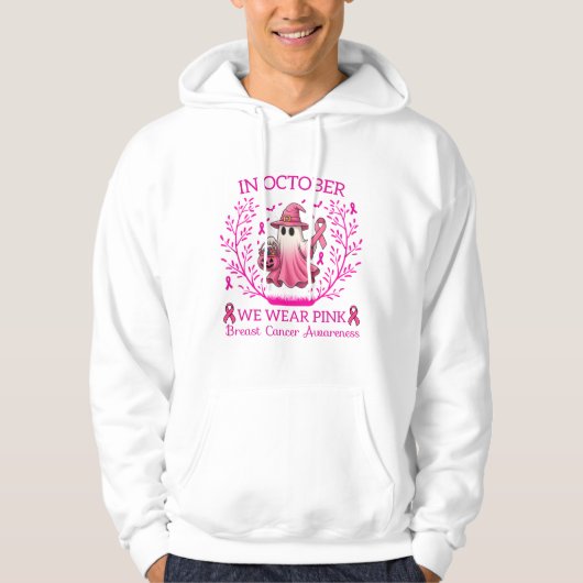 ピンクの幽霊魔女 乳がん啓発Tシャツ パーカ (正面)