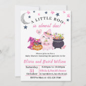 ピンクの幽霊、ウィッチハット、キャンディ:ハロウィーンの赤ちゃんシャワー 招待状 (正面)