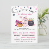 ピンクの幽霊、ウィッチハット、キャンディ:ハロウィーンの赤ちゃんシャワー 招待状 (スタンド正面)