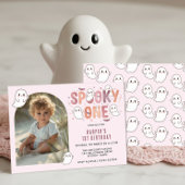 ピンクの幽霊 スプーキー・ワン 1歳の誕生日フォト パステルカラー 招待状