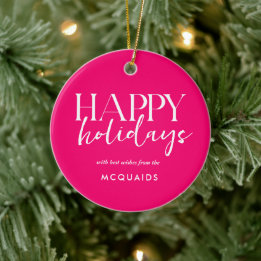 ピンクの幾何モダンクリスマス セラミックオーナメント