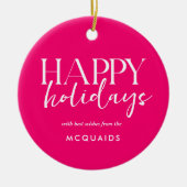 ピンクの幾何モダンクリスマス セラミックオーナメント (正面)