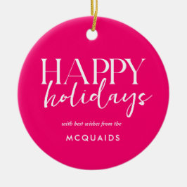 ピンクの幾何モダンクリスマス セラミックオーナメント