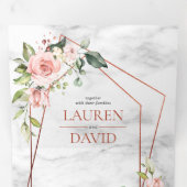ピンクの幾何学大理石フローラユーカリ結婚ズ 三つ折り招待状 (内部最初)