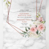 ピンクの幾何学大理石フローラユーカリ結婚ズ 三つ折り招待状 (内部中)