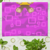 ピンクの幾何学模様に可愛いテディベア キッチンタオル (折り畳み)