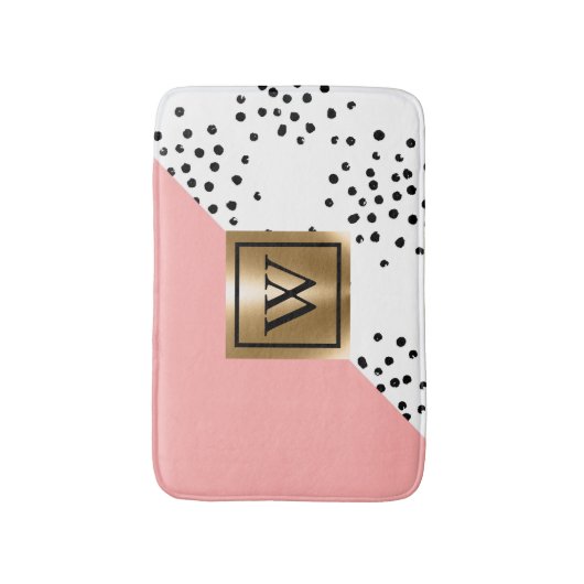 ピンクの幾何学的および水玉模様 バスマット (正面縦)