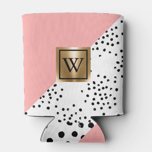 ピンクの幾何学的および水玉模様 缶クーラー (裏面)