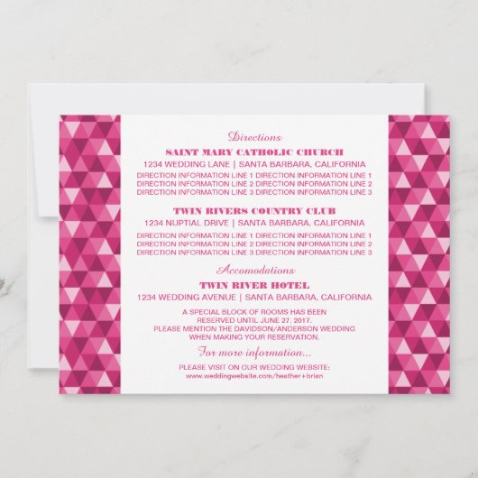 ピンクの幾何学的な三角形のインフォメーションカード 招待状 (正面)