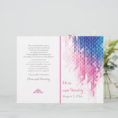 ピンクの幾何学的な三角形モダンの結婚式プログラム (スタンド正面)