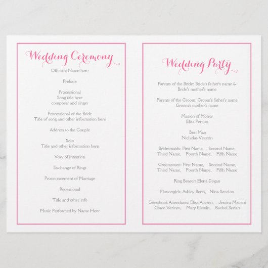 ピンクの幾何学的な三角形モダンの結婚式プログラム (裏面)