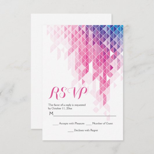 ピンクの幾何学的な三角形モダンの結婚式RSVP 出欠カード (正面/裏面)
