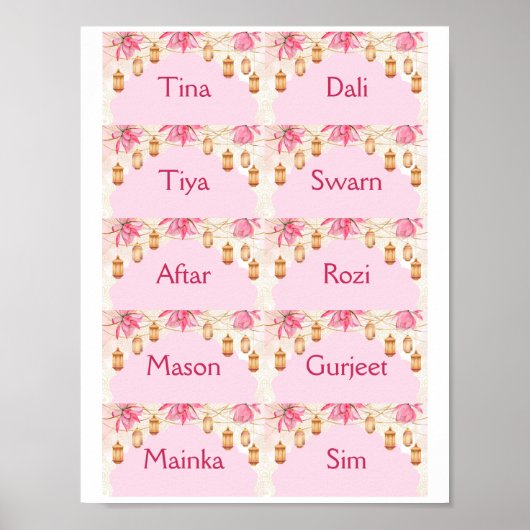 ピンクの座席表テンプレート ポスター (正面)