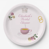 ピンクの庭でのお茶会 ブライダルシャワー ペーパープレート (正面)