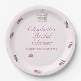 ピンクの庭でのお茶会 ブライダルシャワー ペーパープレート