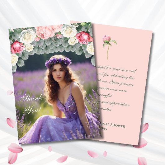 ピンクの庭での ブライダルシャワーの写真 ありがとうカード サンキューカード