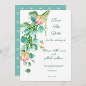 ピンクの庭の水の色の花束の日付を保存 招待状 (正面/裏面)